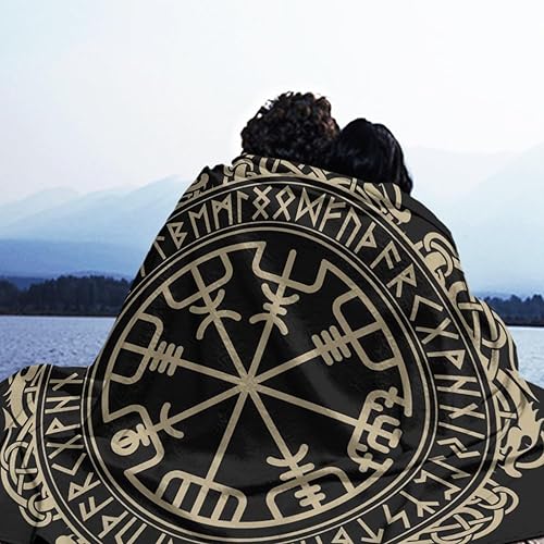 Miniatura 5 de Manta de franela para hombres y niños, compatible con diseño celta vikingo, brújula mágica rúnica Vegvisir en el círculo de runas nórdicas y