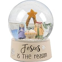 Blossom Bucket 208-12891 Jesus is The Reason Snow Globe with Holy Family Small, Light Color