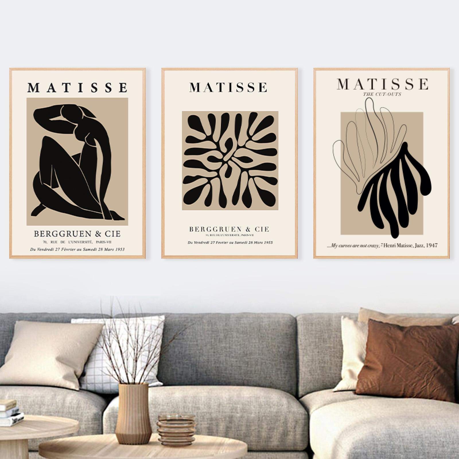 Yangmanini Green Henri Matisse Abstract Painting Minimal Illustration Wall Art Canvas Prints Vintage Poster Beige Pictures Home Decor19.6”X 27.5”(50X70cm)X3 No Frame