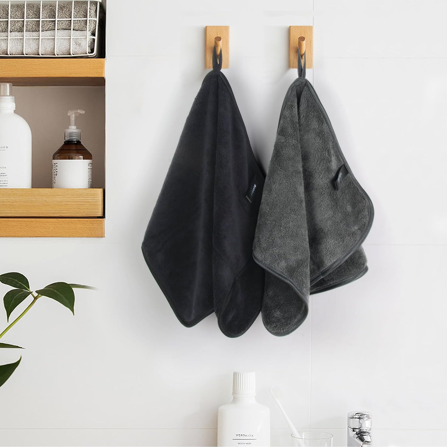 VIVOTE 2Pack Microfibre Hand Towels Set, Super Soft & Quick Drying Hand Towels for Kitchen, Lightweight Hand Towel with Hanging Loop, Multipurpose Towels for Bathroom,Travel,30x50cm Black&Grey