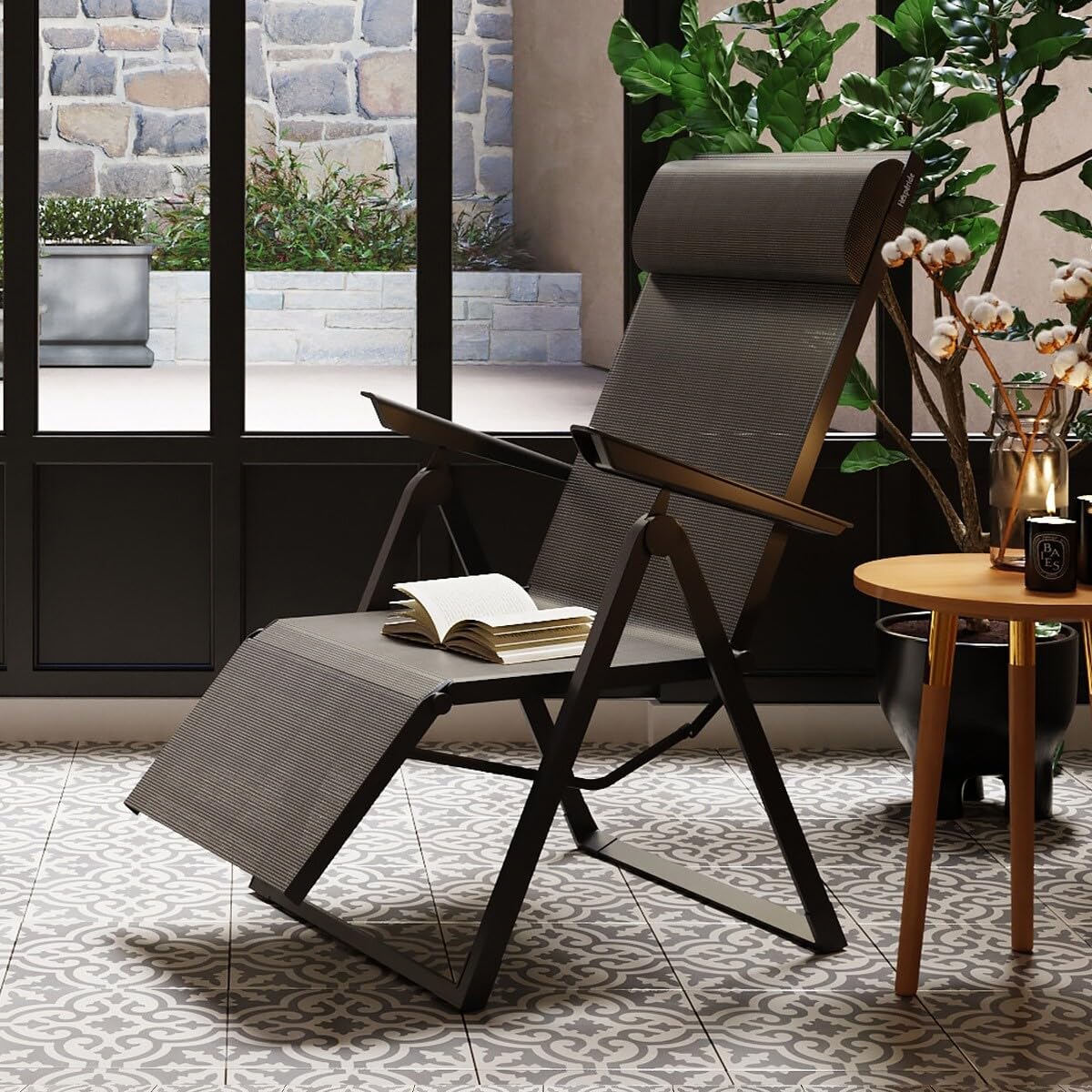 Hespéride - Silla reclinable de jardín Decima - Antracita/Grafito - Aluminio - Mobiliario de Exterior para terraza, balcón y Patio.