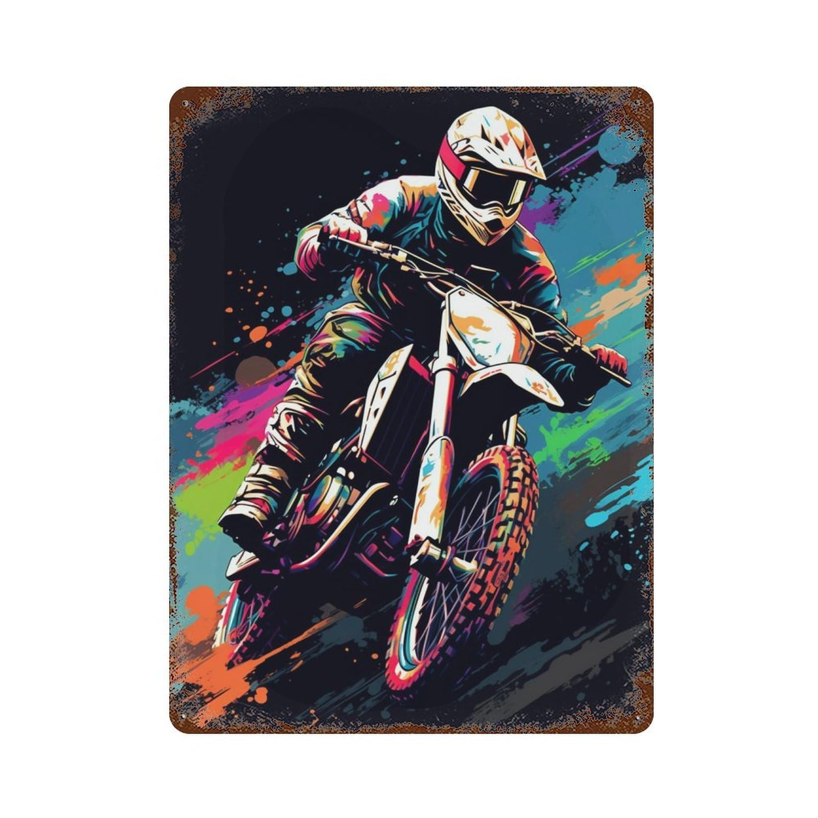 Motocross Rider Action Art Aged Metal Wall Plaque 15.7"x11.8", Ideal for Garage, Bar And Workshop Decor