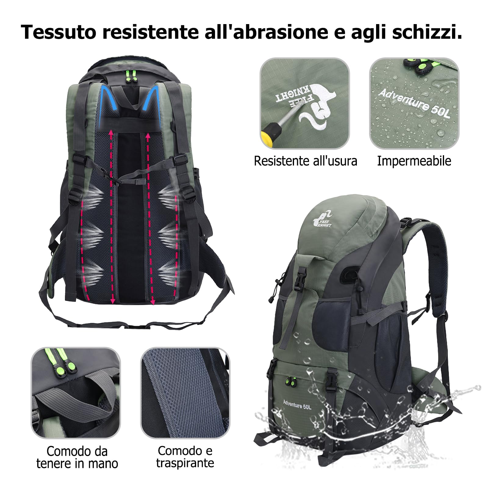 50L Zaino da Trekking Zaino Grande Impermeabile Zaini Poliestere Donna Uomo Backpack per Escursionismo Campeggio Arrampicata Viaggio Blu Marino