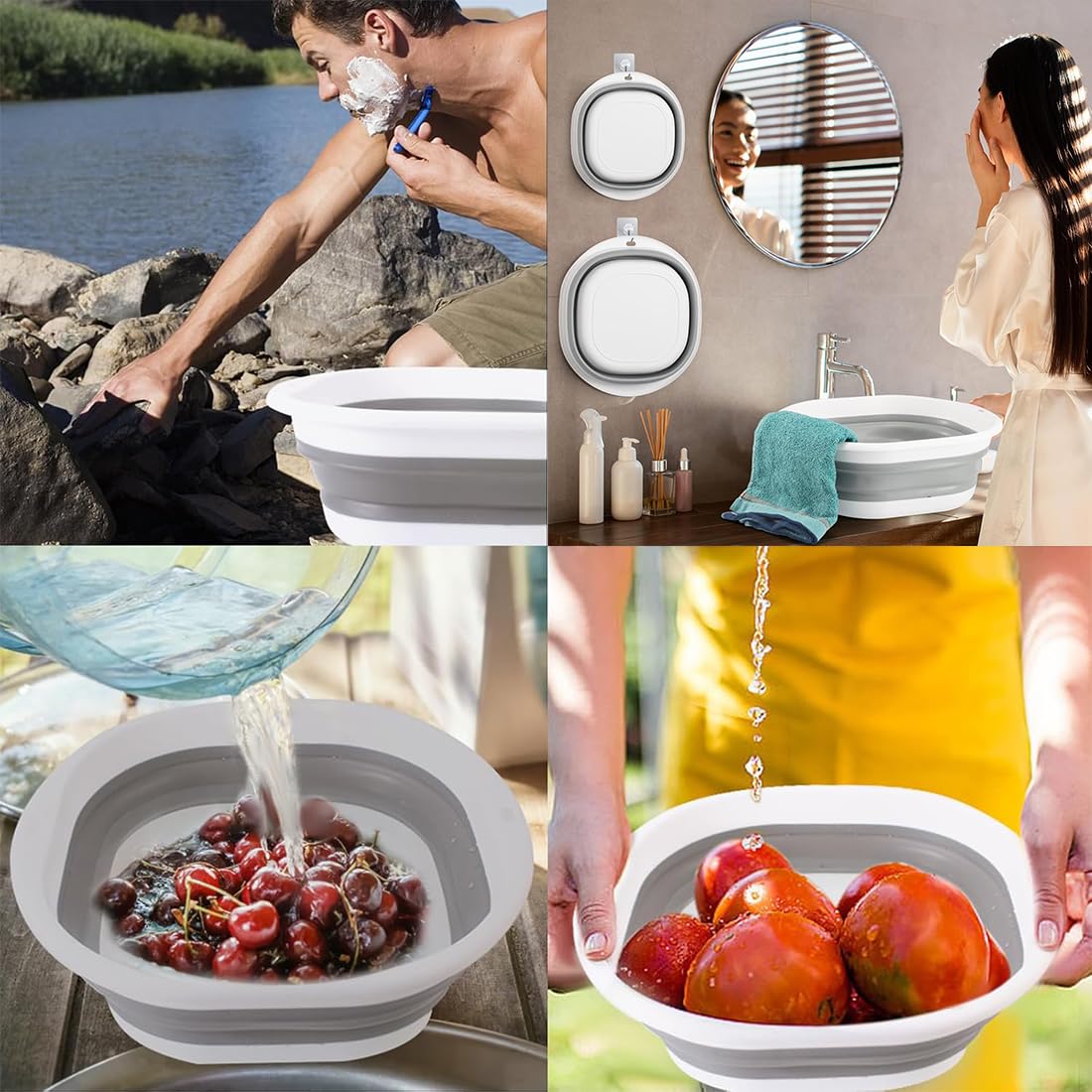 Bacinella pieghevole, bacinella pieghevole campeggio, Ciotola per Piatti Rotonda Pieghevole Grande Multifunzionale, Ciotola Pieghevole Salvaspazio Portatile per Lavare Le Verdure (grigiomedio)