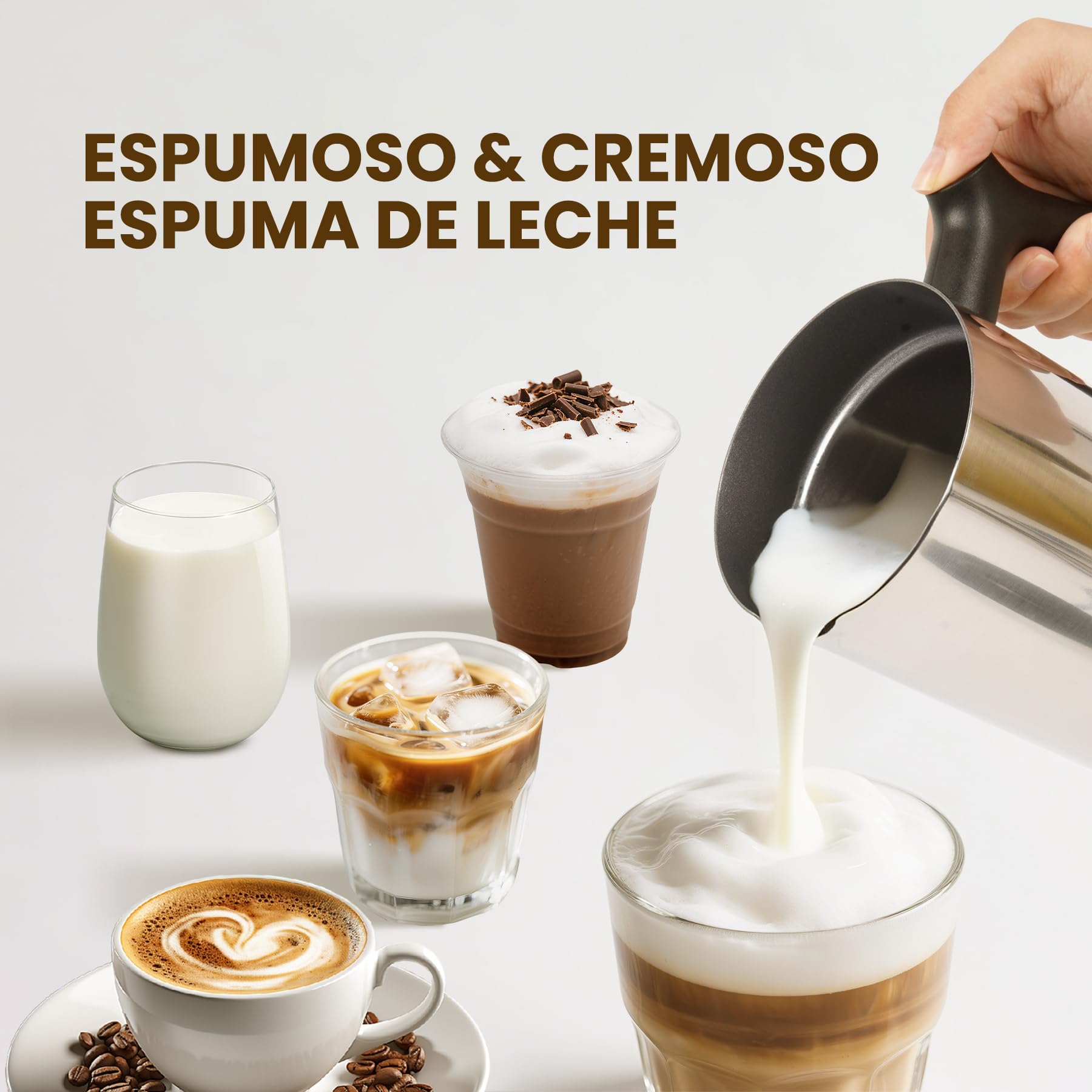 Mousseur à Lait Électrique 4 en 1 avec Chauffe Lait et Mousse Chaude Froide, Commande par Boutons, Carafe en Acier Inoxydable à Nettoyage Facile pour Café Latte Cappuccino