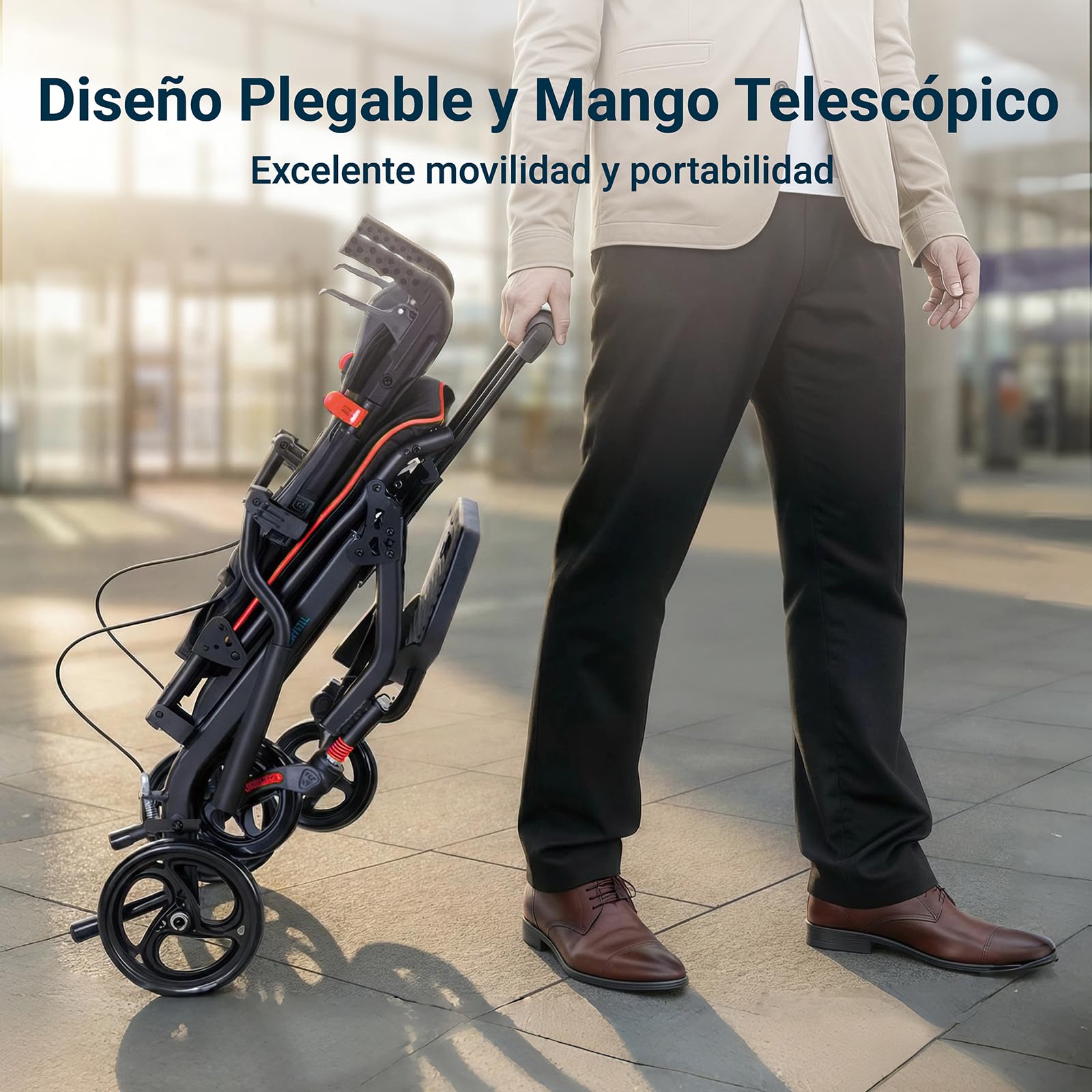 Silla de Ruedas Plegable Ligera Silla de Ruedas de Tránsito, Silla de Ruedas Estrecha para Casa y Exterior para mayores e minusválidos con Freno Manual (Negro)