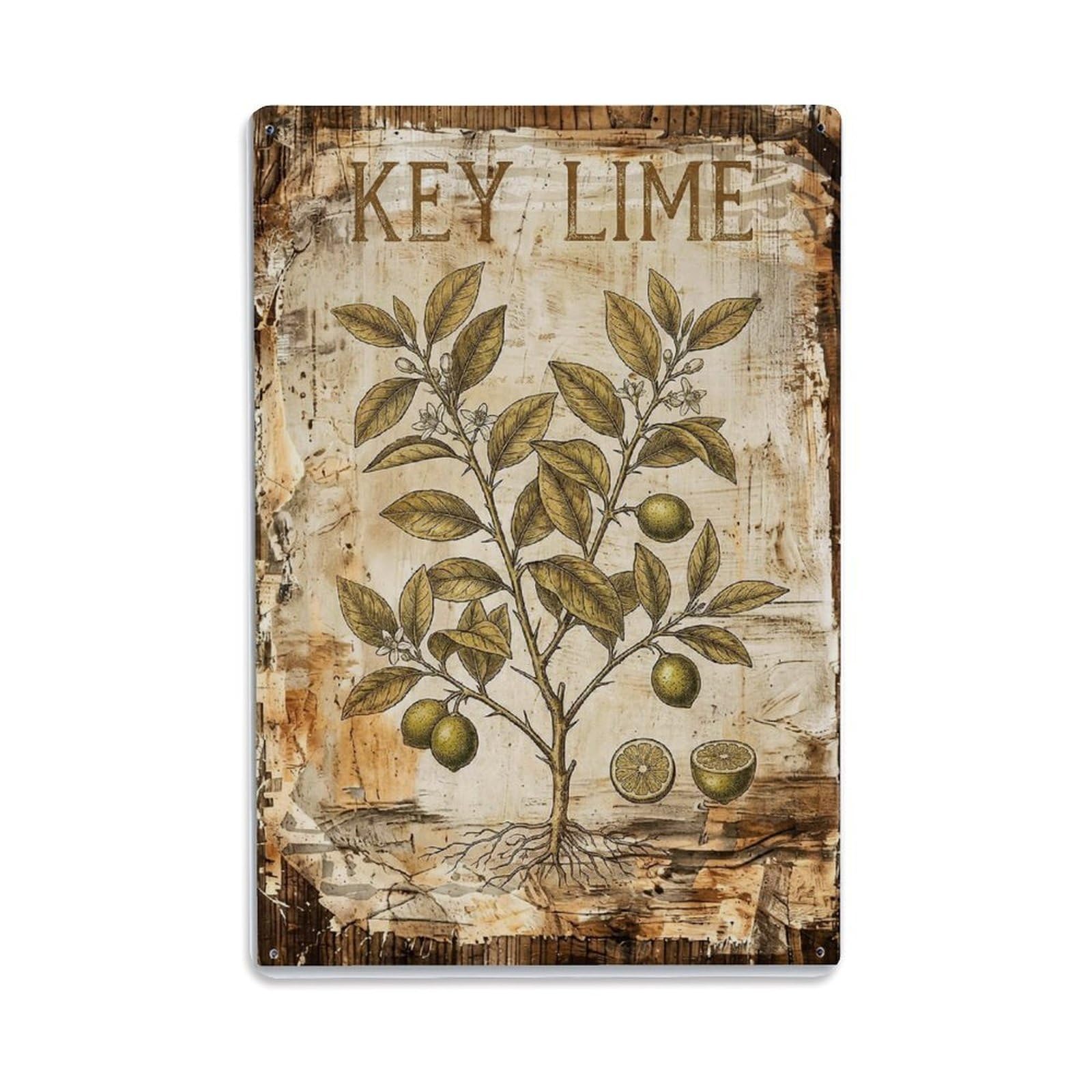Fqnyr Style Key Lime Citrus 1 Metal Tin Sign Plaque Wall Decor For Cafe, Club Bar, Office, Home Garden Metal Poster 8X12inch