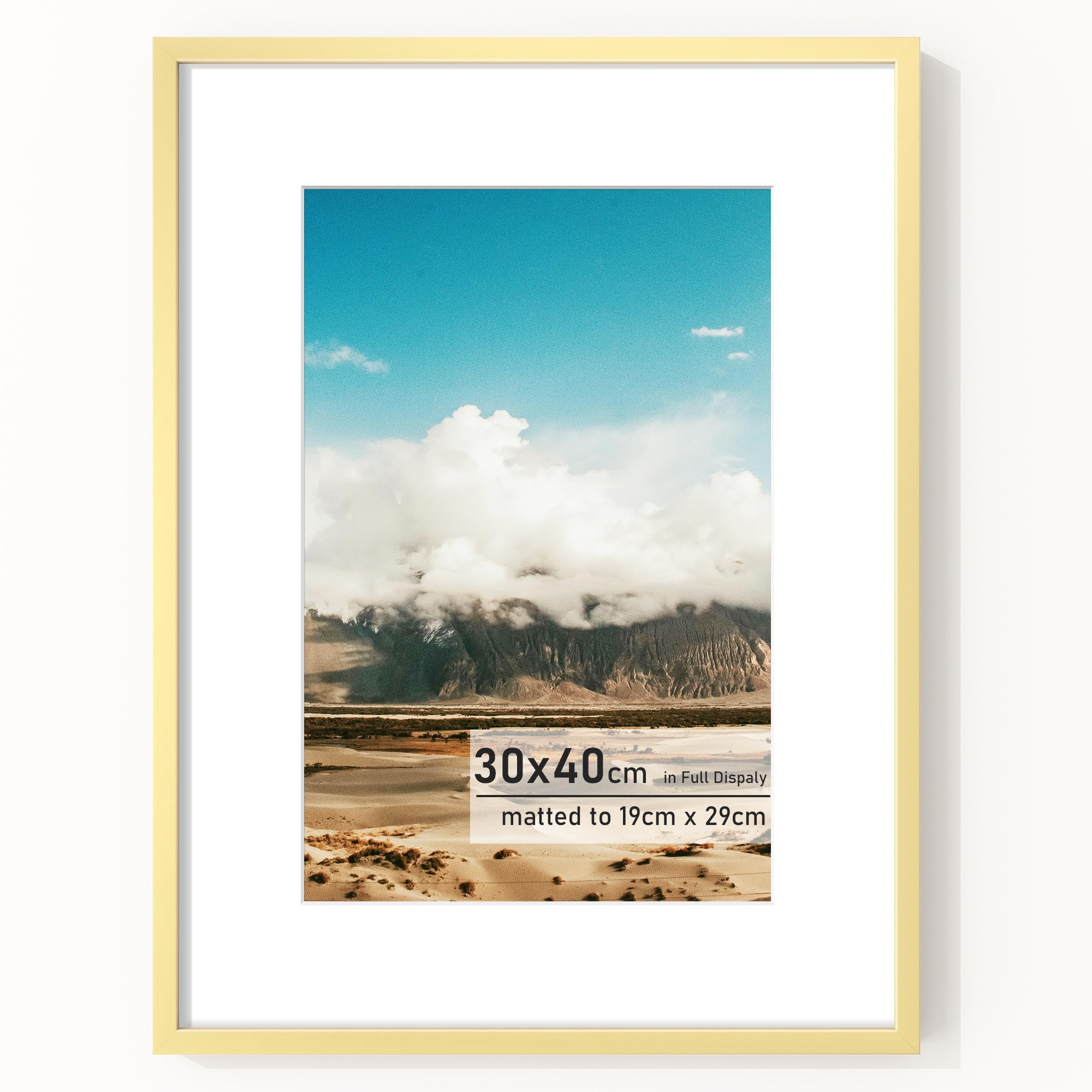 Metal Picture Frame 19x29cm with Mat or 30cm x 40cm Without Mat, Upgrade Aluminum Photo Frames, for Wall Mounting, Wall Hook Hanging Hardware Included, Gold â image 1