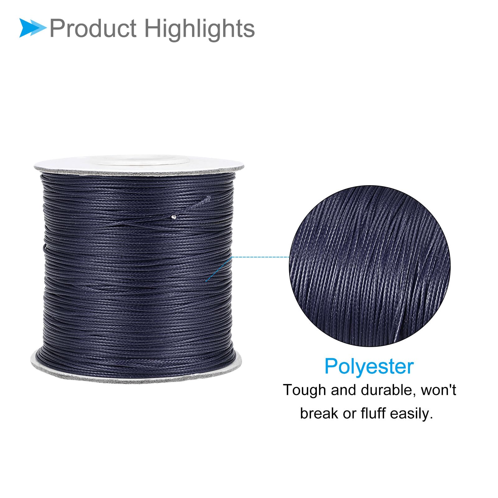 CoCud Waxed Polyester String Cord, 173 Yards 159m Length 0.5mm Dia, Soft Smooth Beading Thread Dark Blue - Image 4