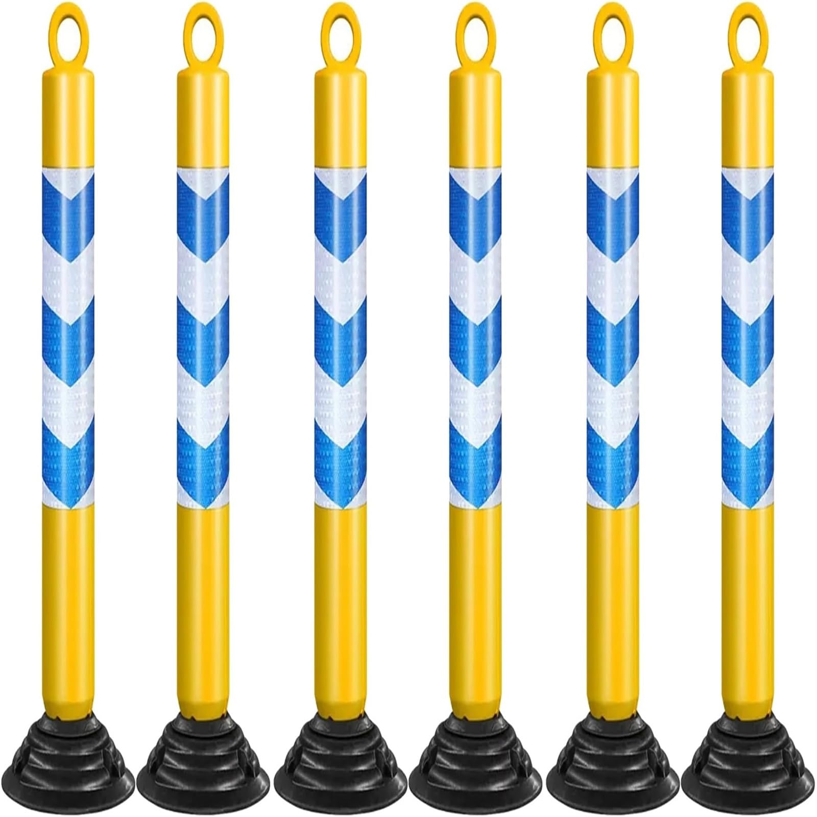 GHHVFEC Traffic Cones Removable Safety Posts Flexible PU Parking Bollards (Yellow + Blue Set of 6) - Traffic Control Solutions for Parking and Road Safety