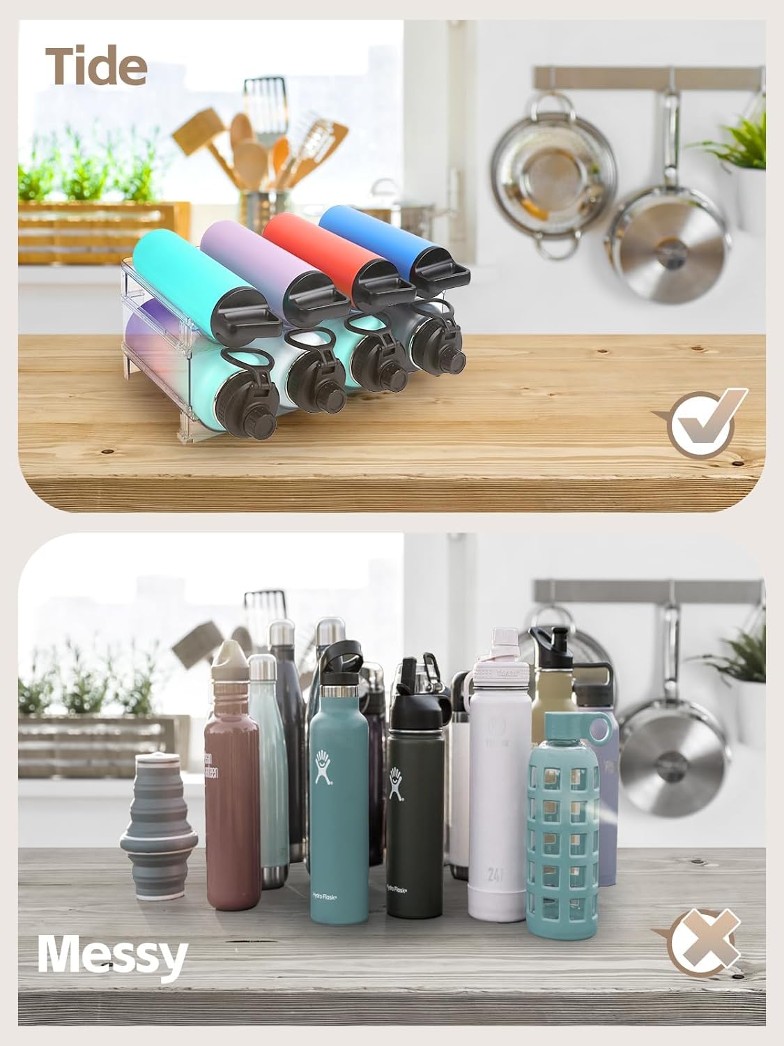 Soporte apilable para botellas de vino para nevera, gabinete, despensa, juego de 2, cada estante tiene capacidad para 4 botellas, diseño de almacenamiento para encimera de cocina, ahorro de espacio