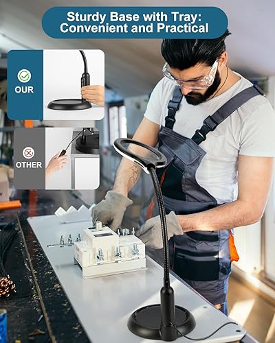 Miniatura 2 de Lupa 10X con luz y soporte, LED 5 modos de color, brillo continuo atenuación iluminada, lupa manos libres con cuello de ganso flexible, lámpara de