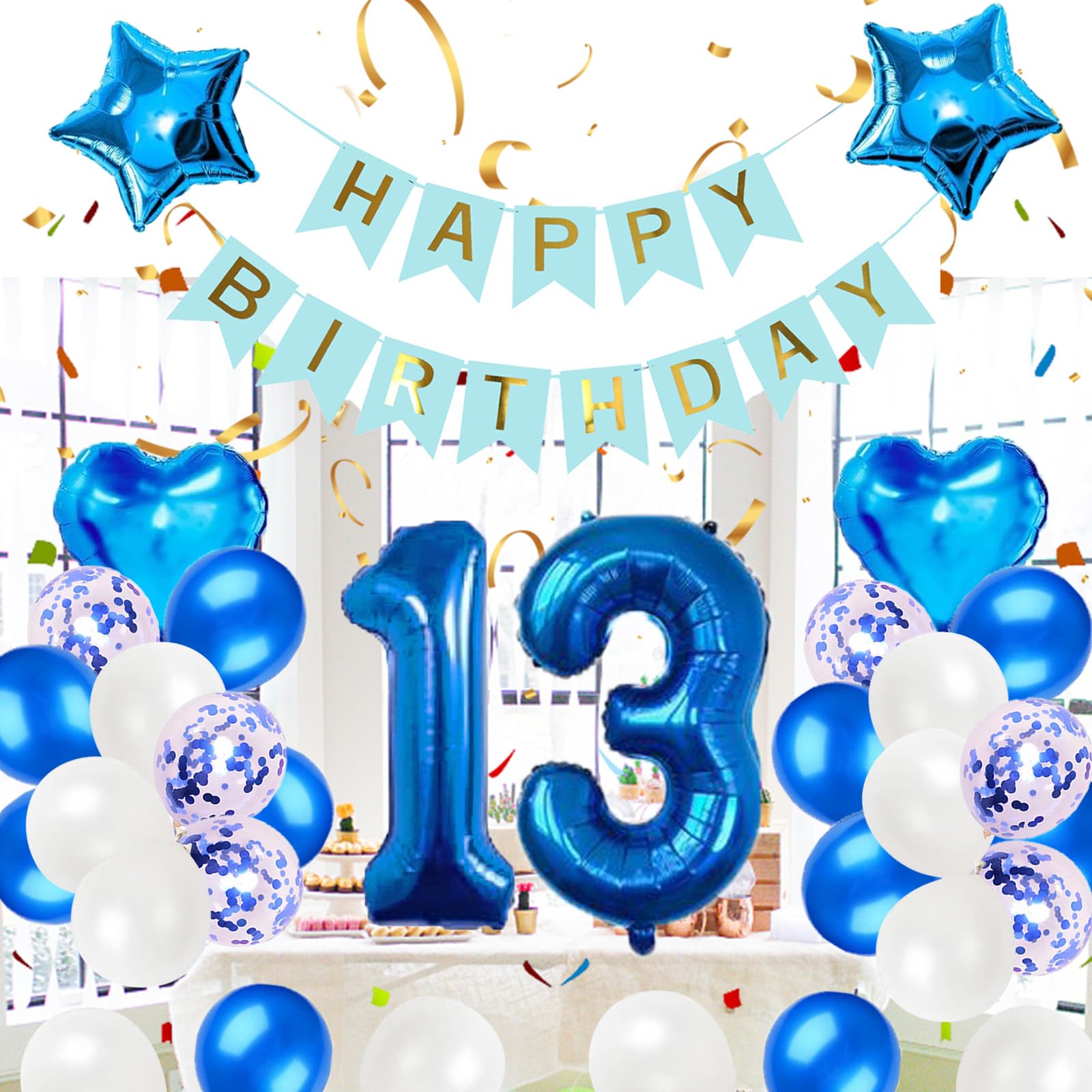 Amazon | 13歳誕生日 バルーン 風船 飾り付け セット ブルー 数字