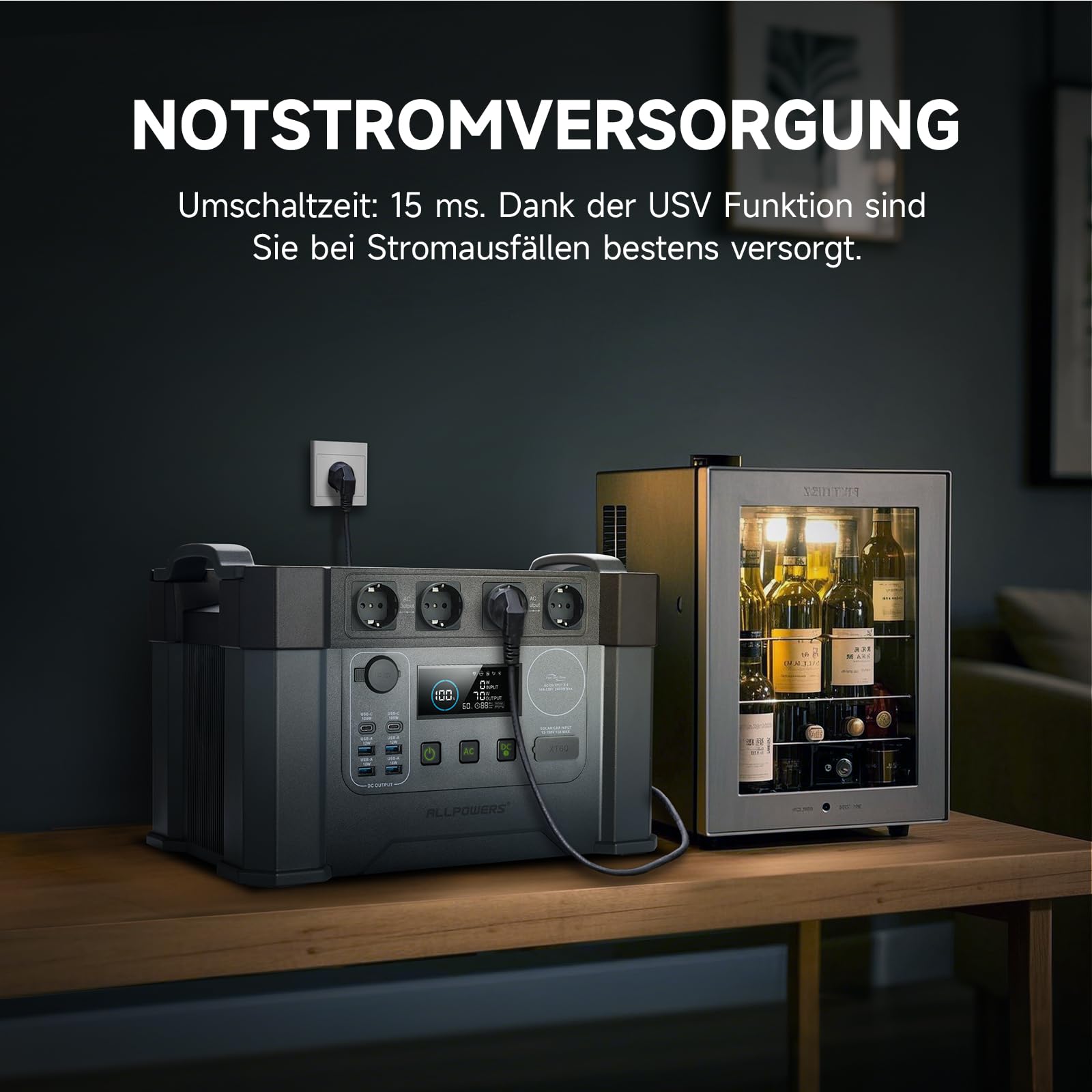 ALLPOWERS S2000 Pro Tragbares Powerstation mit 200W Faltbares Solarpanel, 1451Wh 2400W (4000W Überspannung) AKKU Solargenerator Mobiler Stromspeicher Power Station für Notstrom Camping Wohnmobile