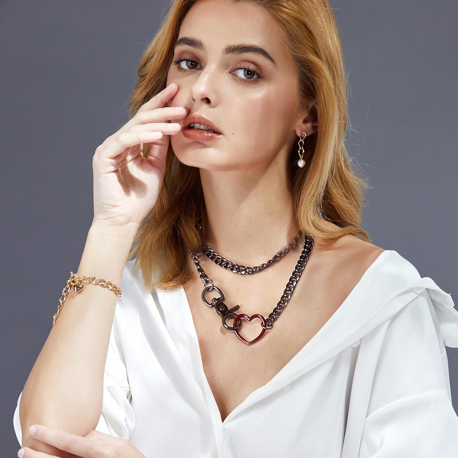 Black Heart Necklace for Women Trendy O-Ring Heart Choker Necklace Cuban Link Chain Adjustable Lariat Y-Necklace Punk Gothic Jewelry for Women - Image 6