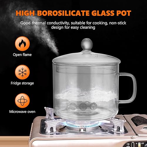 Miniatura 6 de Luxshiny Cacerola de vidrio con tapa de 5.1 in  Olla y sartén de vidrio con tapa, utensilios de cocina de vidrio para pasta, sopa, leche, comida