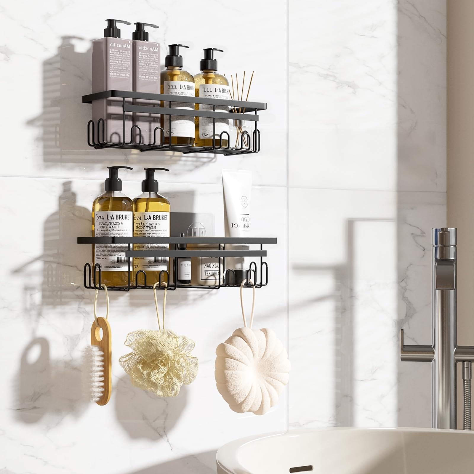 Flyrat Shower Caddy 2-Pack No Drilling Rustproof Organizer with Save Space Hooks Apartment Essentials for Bathroom No Drilling