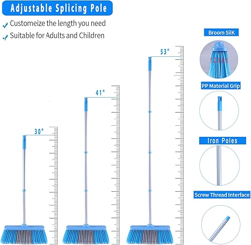 Miniatura 4 de YONILL Juego de escoba y recogedor para el hogar  Escoba de interior y sartenes para polvo con mango largo, escoba interior de 52 pulgadas con juego