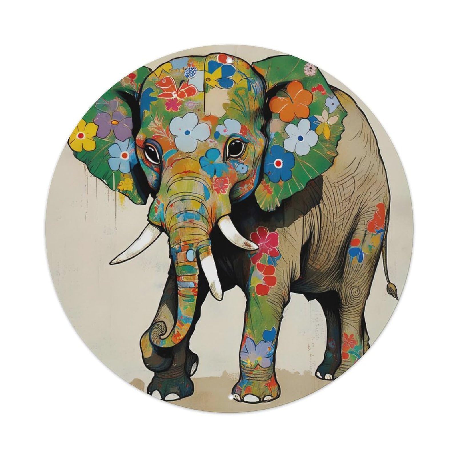Animal Poster Flower Elephant Vintage Metal Tin Sign Plaque Wall Decor for Cafe, Club, Garden Round Metal Poster 8x8Inch
