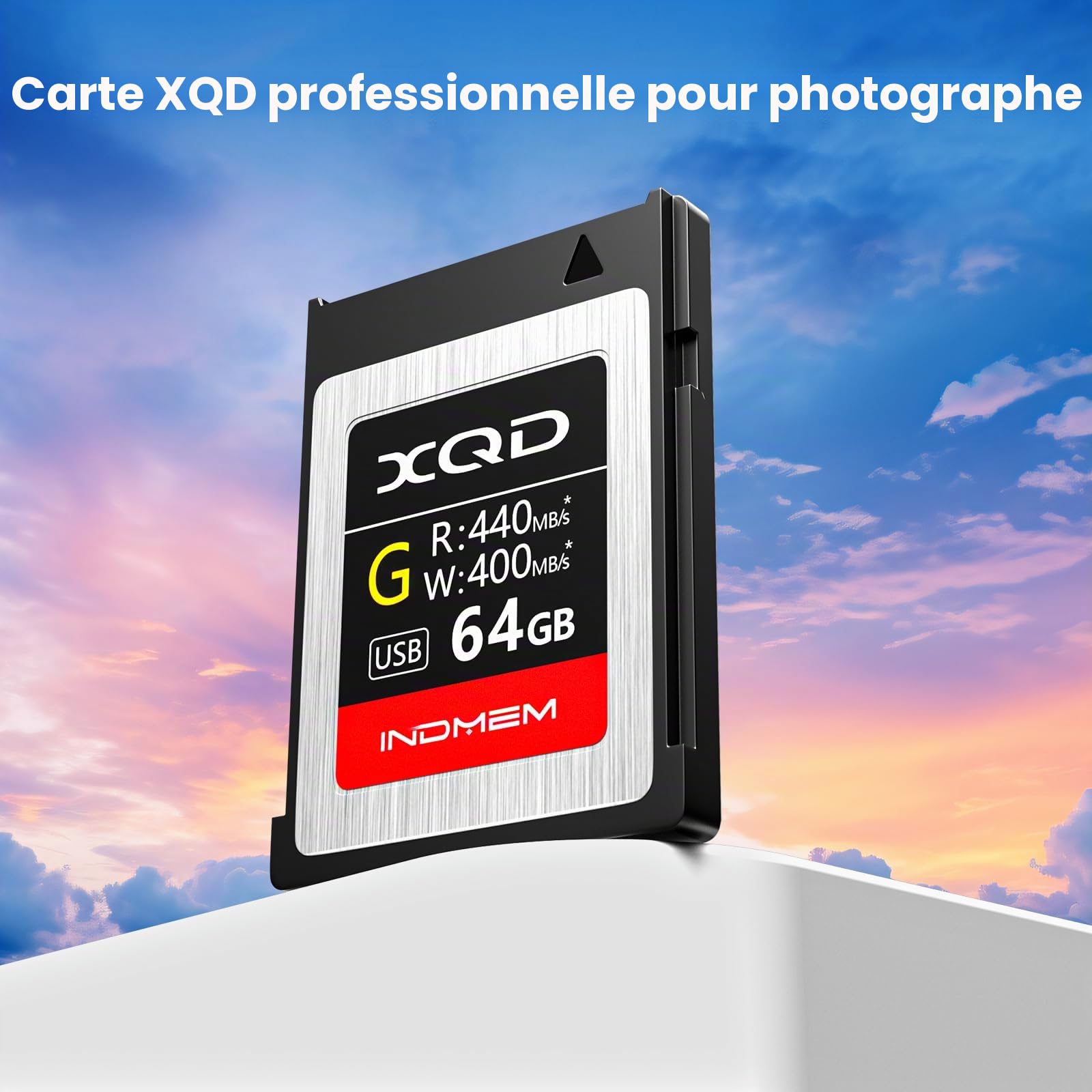 INDMEM Carte mémoire XQD 64 Go MLC XQD 5X High Speed G Series (lecture 440 Mo/s et écriture 400 Mo/s)