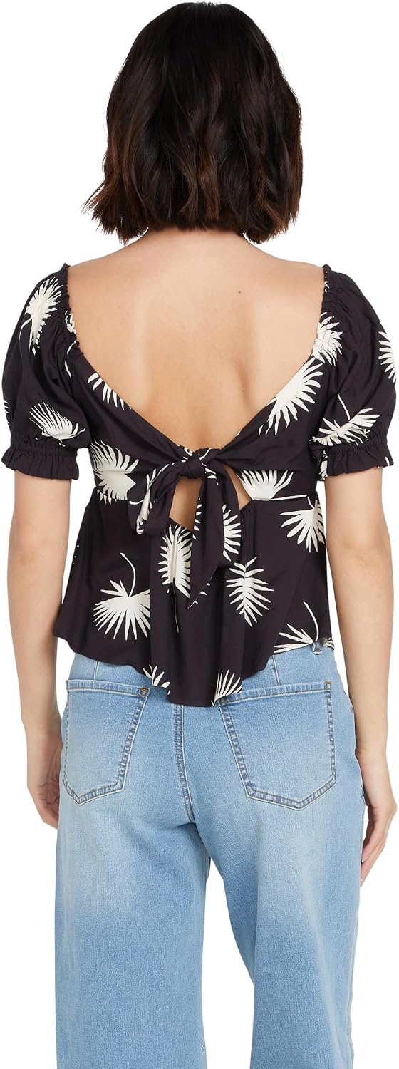 Volcom Women's Folk Yeah Shirt Puff Sleeve Empire Waist Top