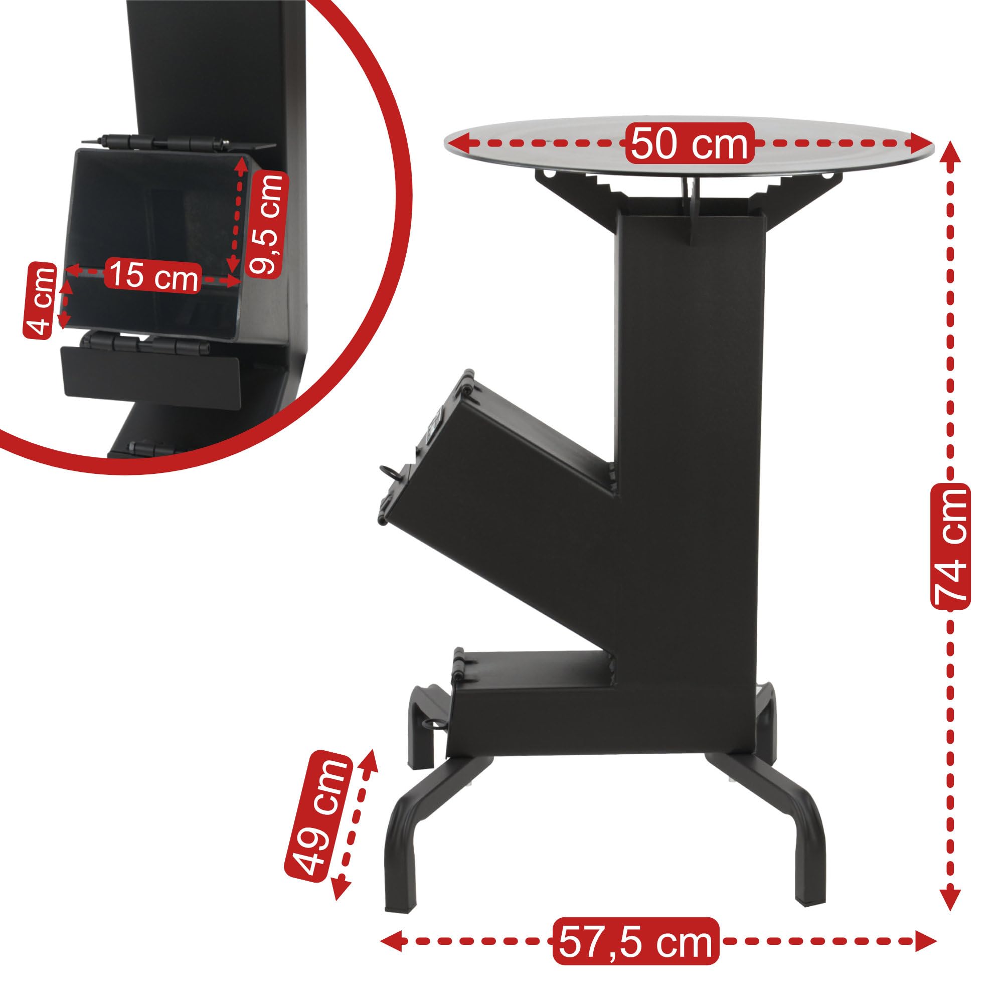 BBQ-Toro Raketenofen mit Grillplatte Ø 50 cm | RAKETE #7 | Rocket Stove aus 2,8-mm-dickem Stahl, BBQ Rakete Holzofen | Campinggrill mit Grillplatte, Campingkocher, Werkstattofen aus Stahl, Kanonenofen