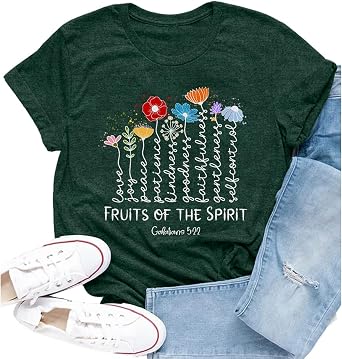 Womens Christian Shirt Fruits of The Spirit T-Shirt Inspirational Faith-Based Bible Verse Tee