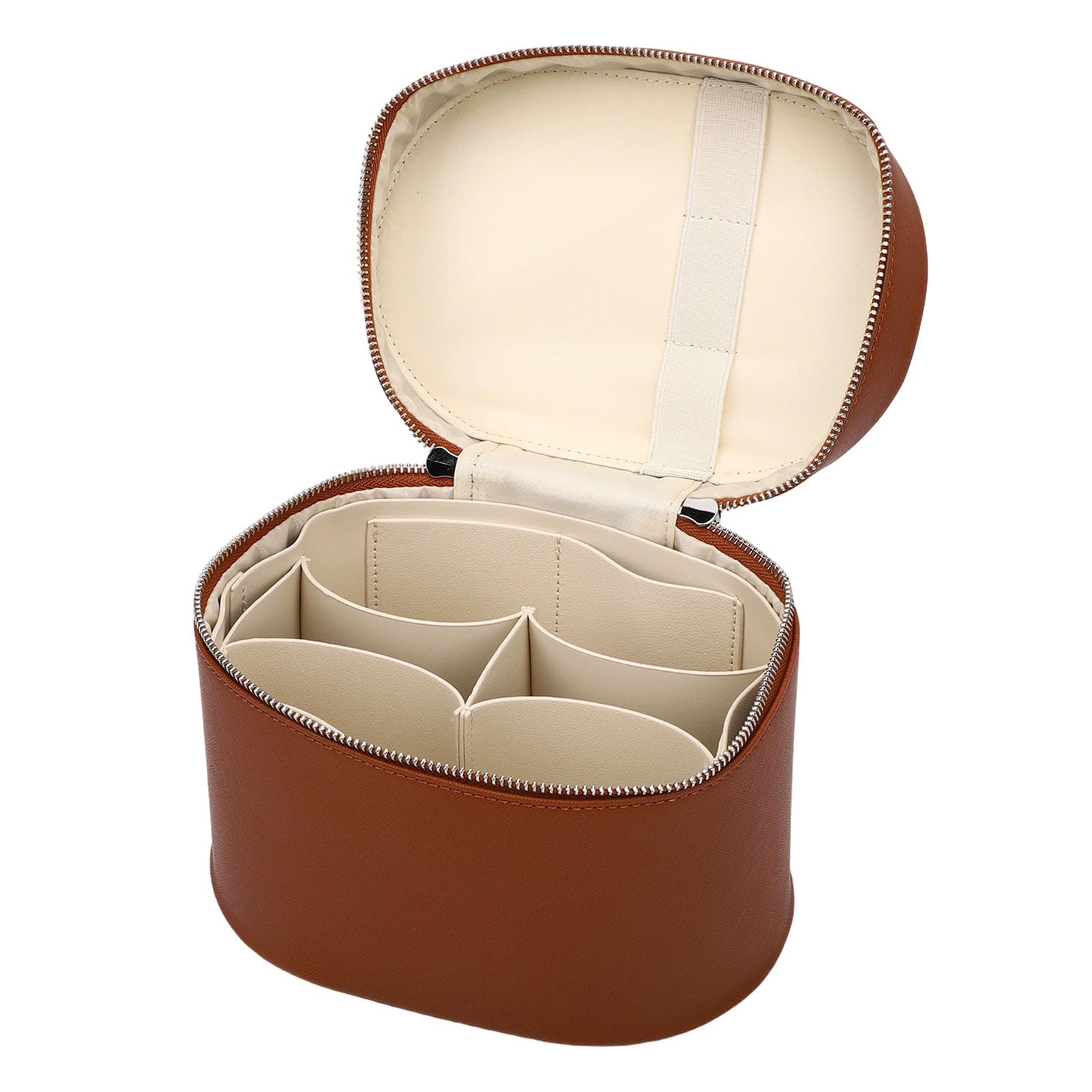 Cryfokt Borsa per il Trucco con Divisori Rimovibili Elegante e Compatta per L'uso Quotidiano Donna Organizer Toilette Viaggio in Pelle PU (Marrone caffè)