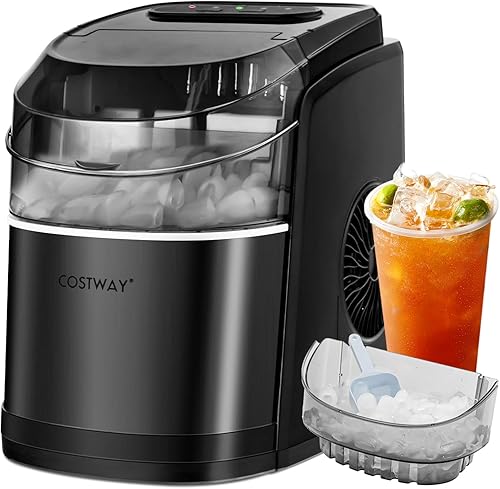 COSTWAY Máquina de hielo para encimera, función de autolimpieza, 26.5 libras de hielo por día, 9 cubos de hielo de tamaño SL listos en 6-13 minutos,