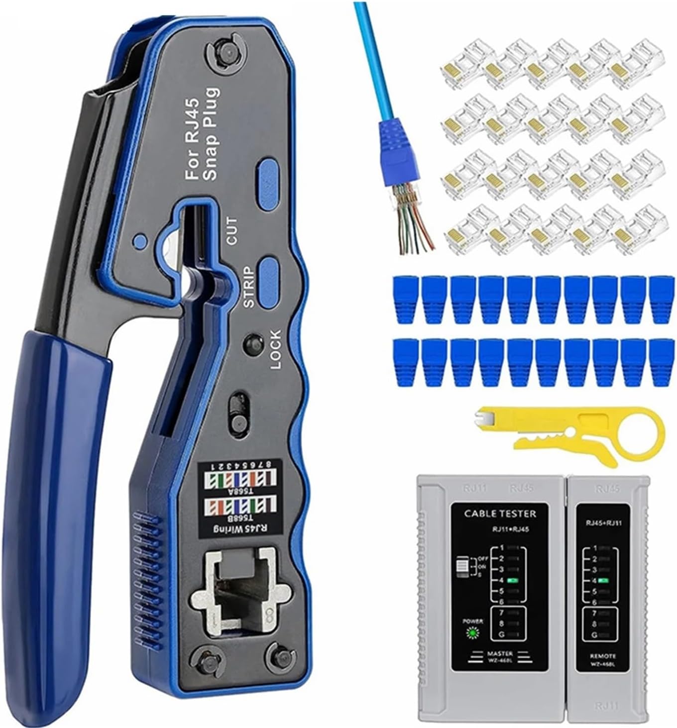 RJ45 Crimp Tool Pass Through Crimper Cutter for Cat6a Cat6 Cat5 Cat5e 8P8C Modular Connector Ethernet Crimp Tool(RJ45 Crimper)