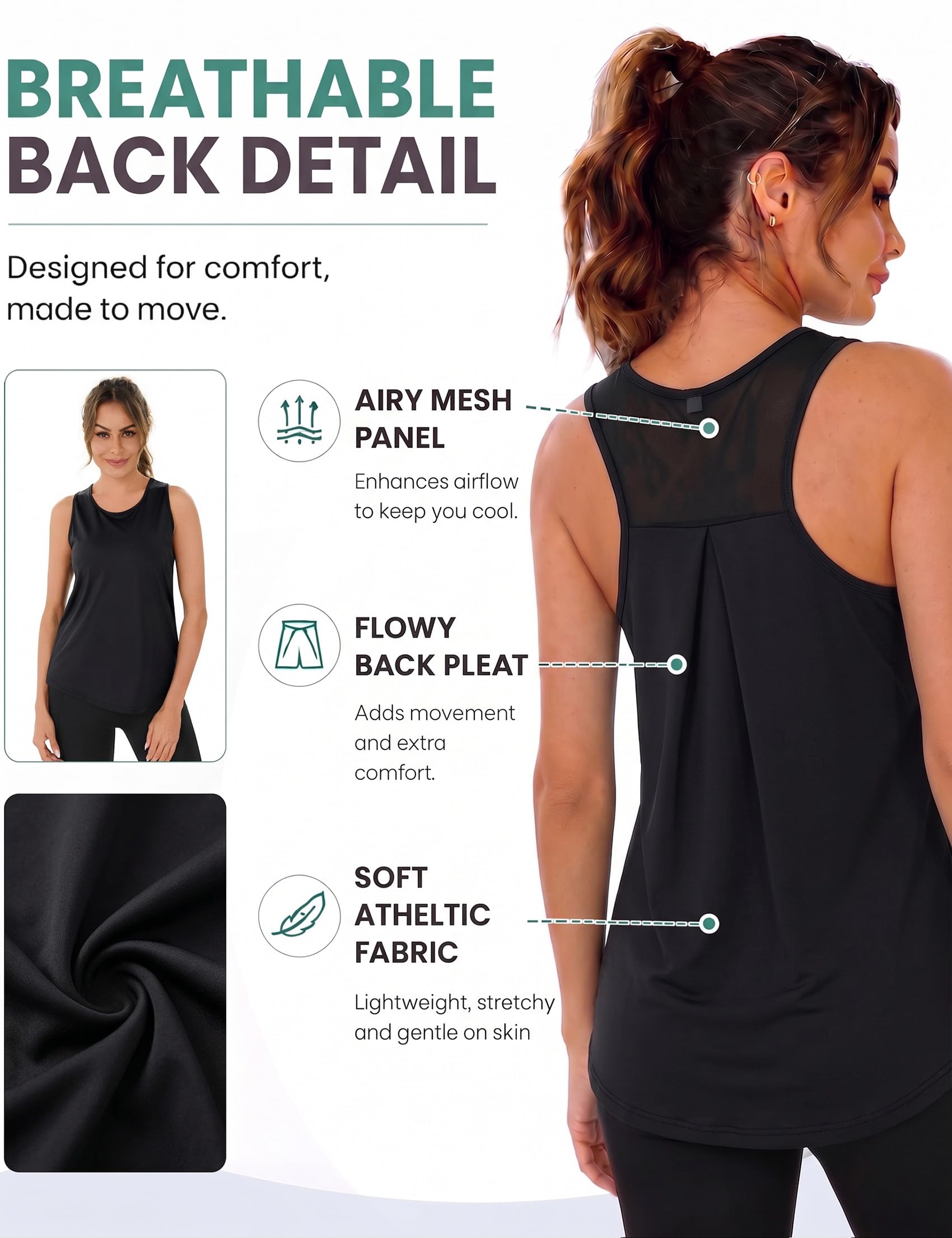 Terecey Camiseta de Tirantes para Mujer Camiseta sin Mangas Fitness de Malla Trasera para Entrenamiento Correr