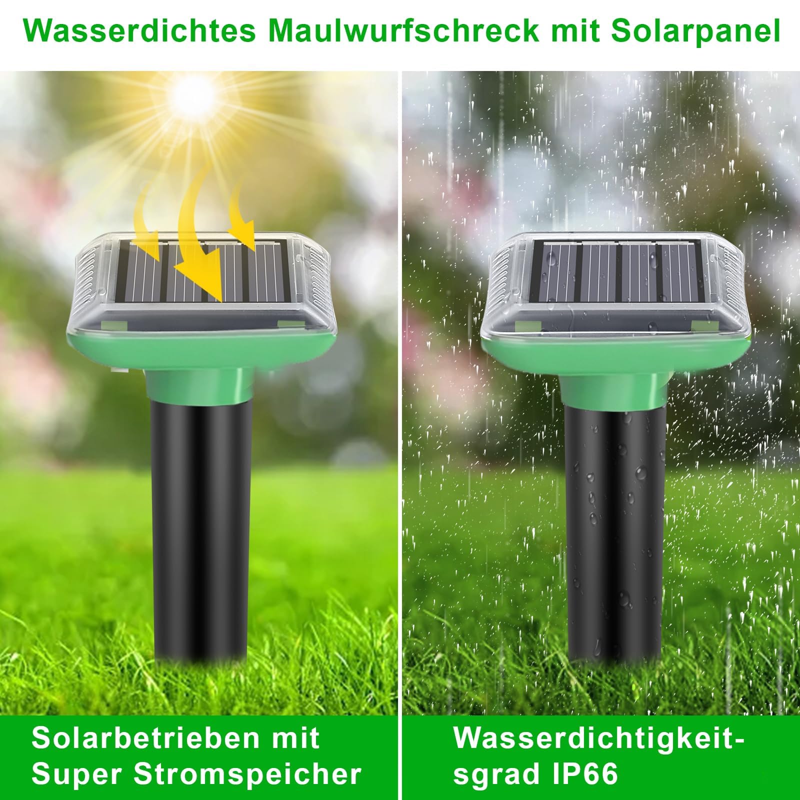 Solar Ultraschall Maulwurf Vertreiber, Maulwurf Vertreiber Testsieger, 4 Stück Maulwurfschreck, IP66 Wasserdichter Maulwurf Vertreiben für Abwehr von Wühlmaus Vertreiben und Erdhörnchen in Rasen
