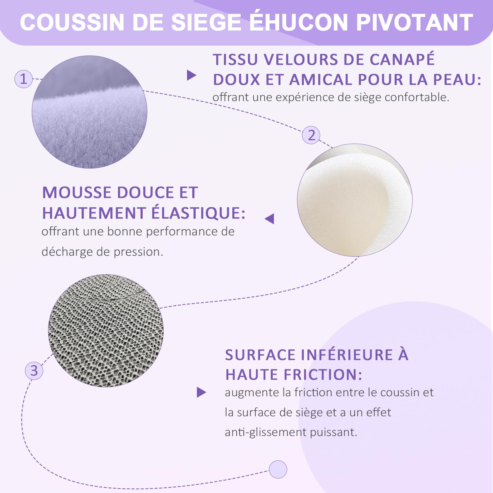 Assise Pivotante Ehucon 360 Degrés pour Personnes Âgées, Femmes Enceintes, Personnes Handicapées, Facilitant le Transfert du Lit au Fauteuil Roulant ou à une Chaise (Violet, 50cm)