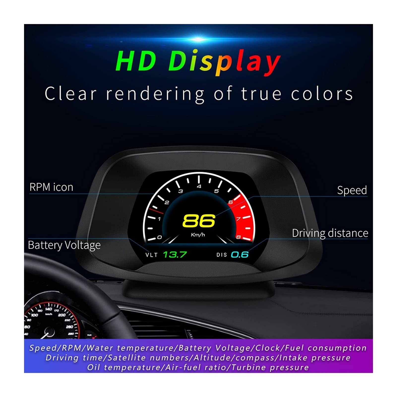 Coche HUUD Escáner de prueba de freno de medidor turbo OBD2 GPS MONITOREO DE VELOCIDAD PEQUEÑO PANTALLA DE PANTALLA DE COCHE DIGITAL SPEEDECTER SMART GADGET
