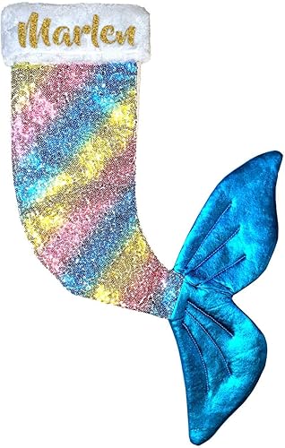 SusfreshLV Marlen Mermaid Christmas Rainbow Stocking