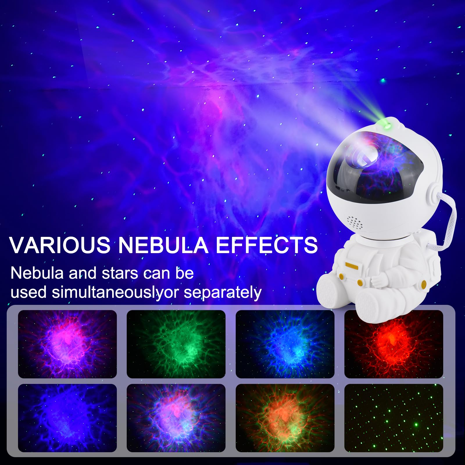 Proiettore Cielo Stellato Astronave – Lampada Notturna Con 8 Nebulose + Stella, Telecomando, Rotazione 360° Magnetica, Per Bambini (astronauta)