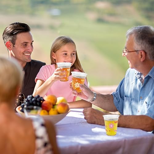 Miniatura 5 de ABURRORI 50 vasos de plástico Groovy de 12 onzas, decoraciones de fiesta de margaritas bohemias, desechables, retro, hippie, vasos de plástico