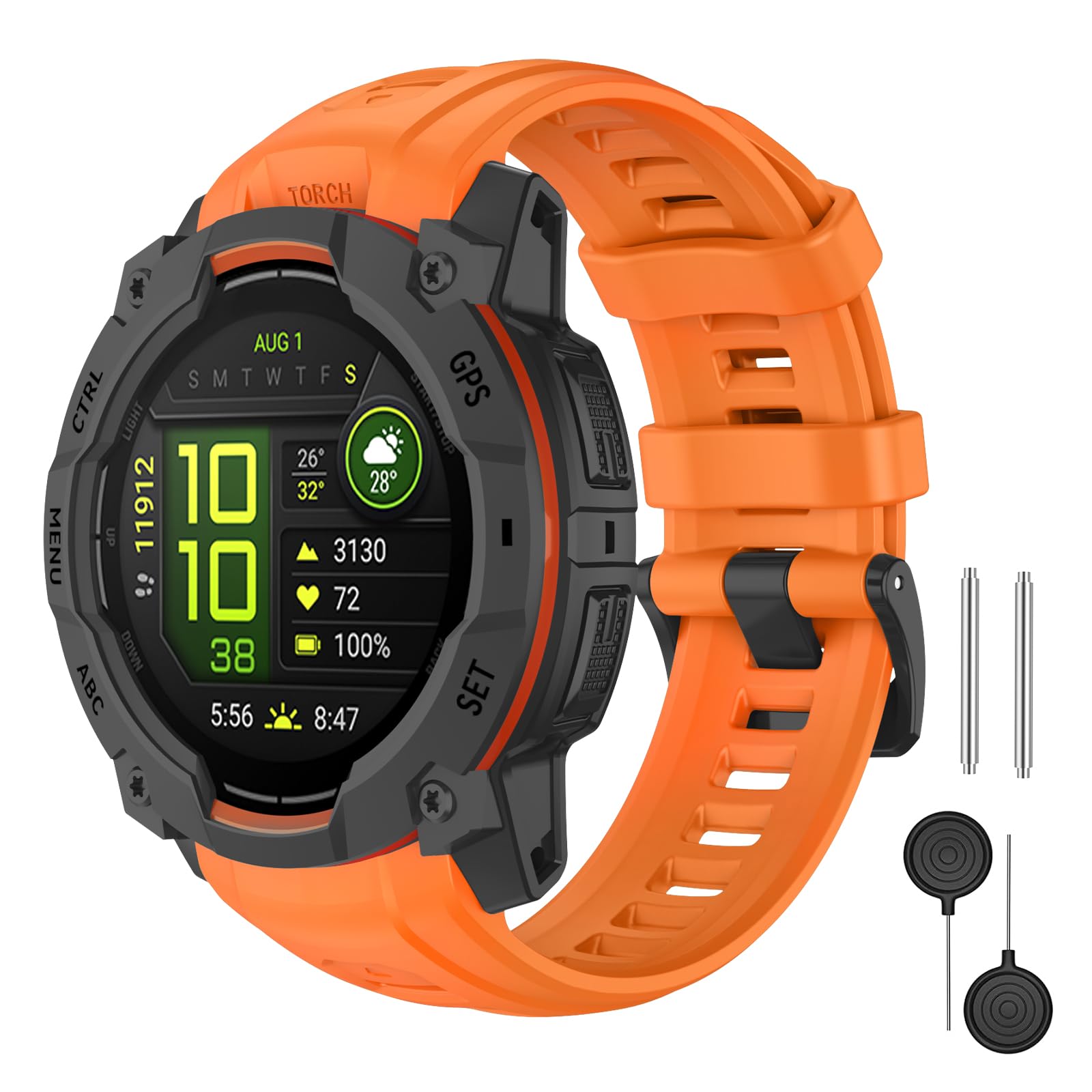 MYSNBKN 22 mm Silicone Watch Straps for Instinct 3 AMOLED 45 mm, Adjustable Soft Replacement Strap with Adapter Tool