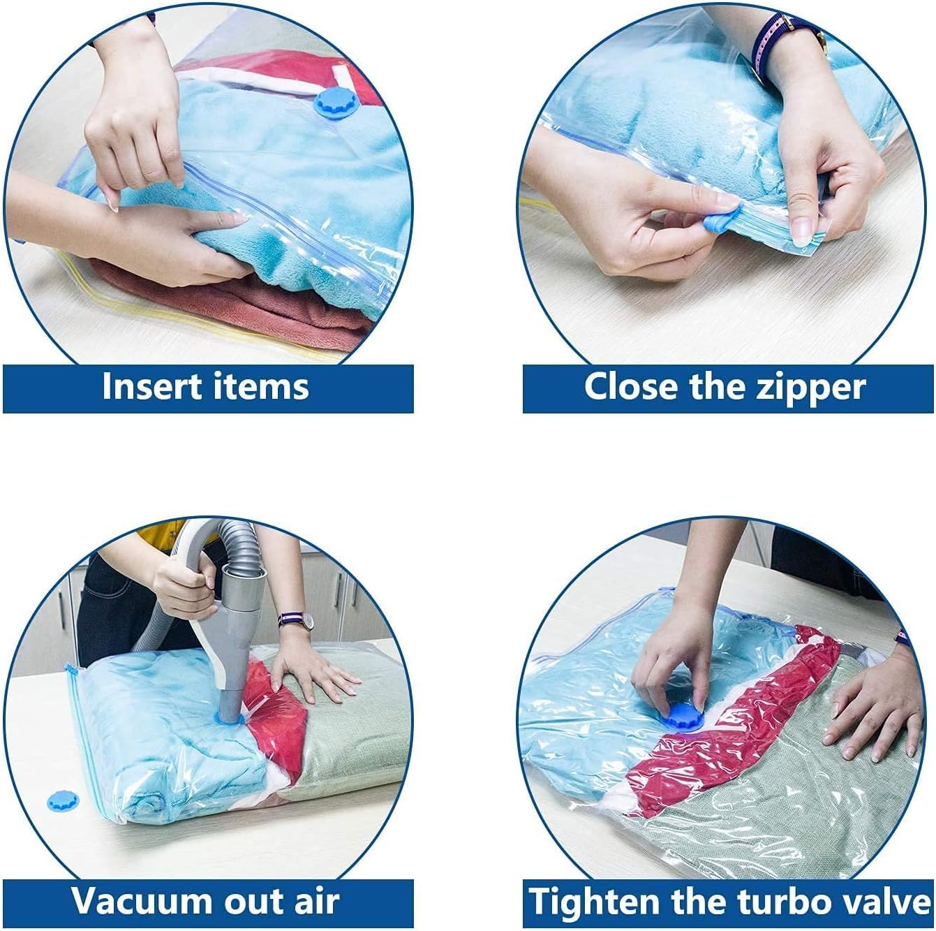 rabofly Premium Vacuum Storage Bags, 80% More Storage, 6 Pack Large Size - 80 x 60cm Double Zip Seal for Duvets, Bedding, Pillows, Clothes, Quilts, Sweater, Comforters, Suitcases
