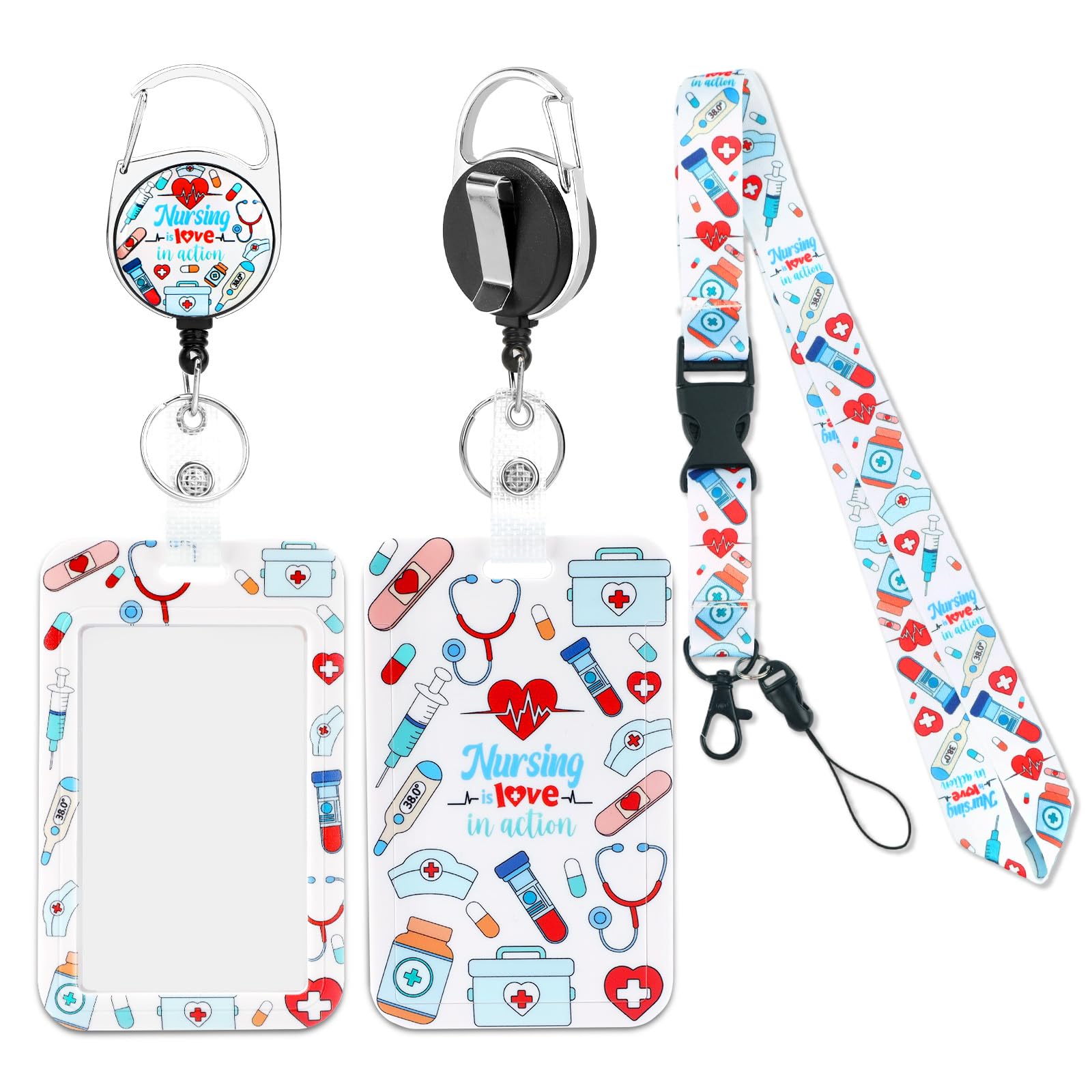 Nurse Badge Holder with Retractable Badge Reel, Nurse Breakaway Lanyard with Id Holder Name Tag ID Card Protector Cute Lanyard for Women Nursing Students Doctor Nursing Gifts
