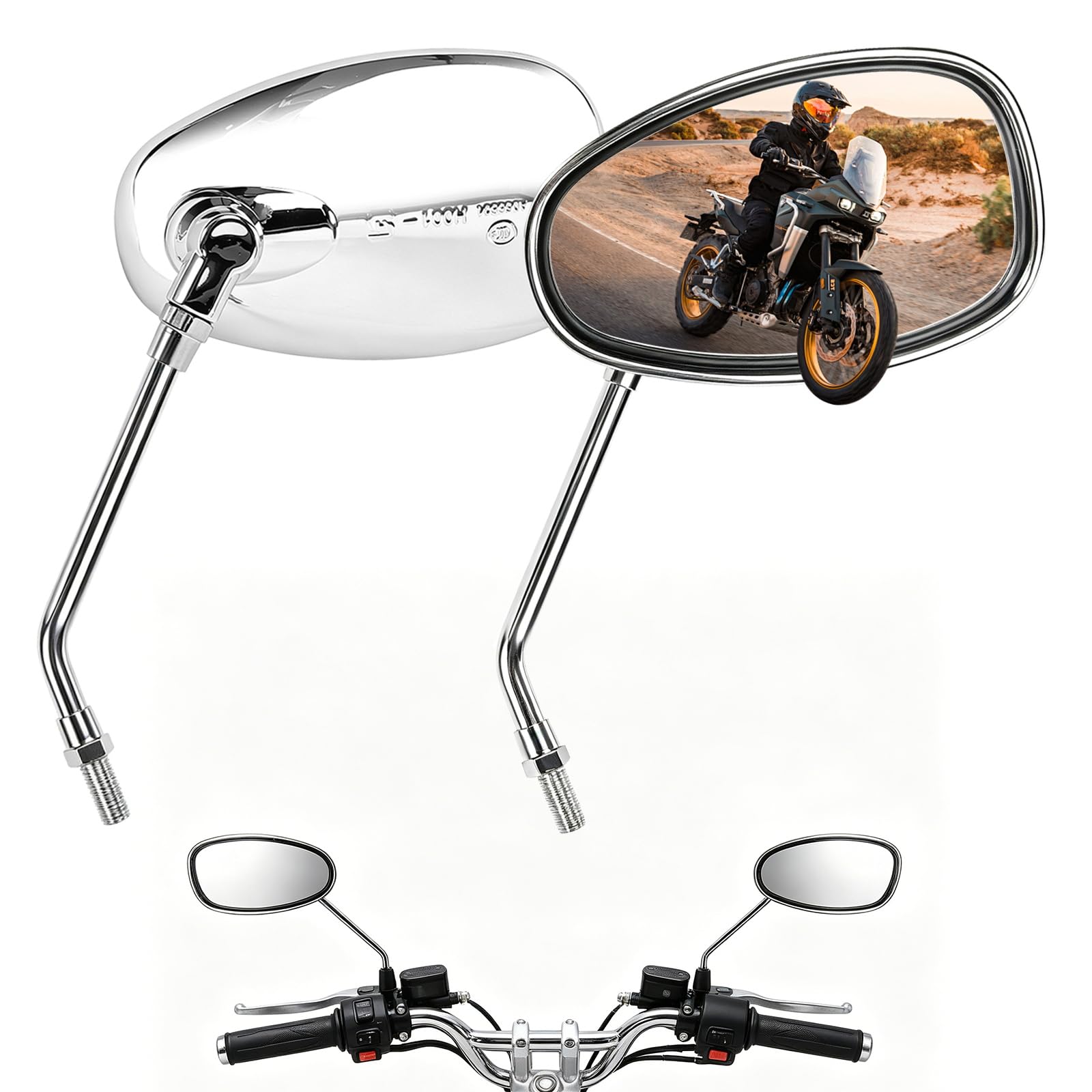 Uniwersalne lusterko motocyklowe - 10 mm - 8 mm - Obrotowe 360° - Dla skutera - Naked Bike Cruiser Chopper Sport Bike ATV