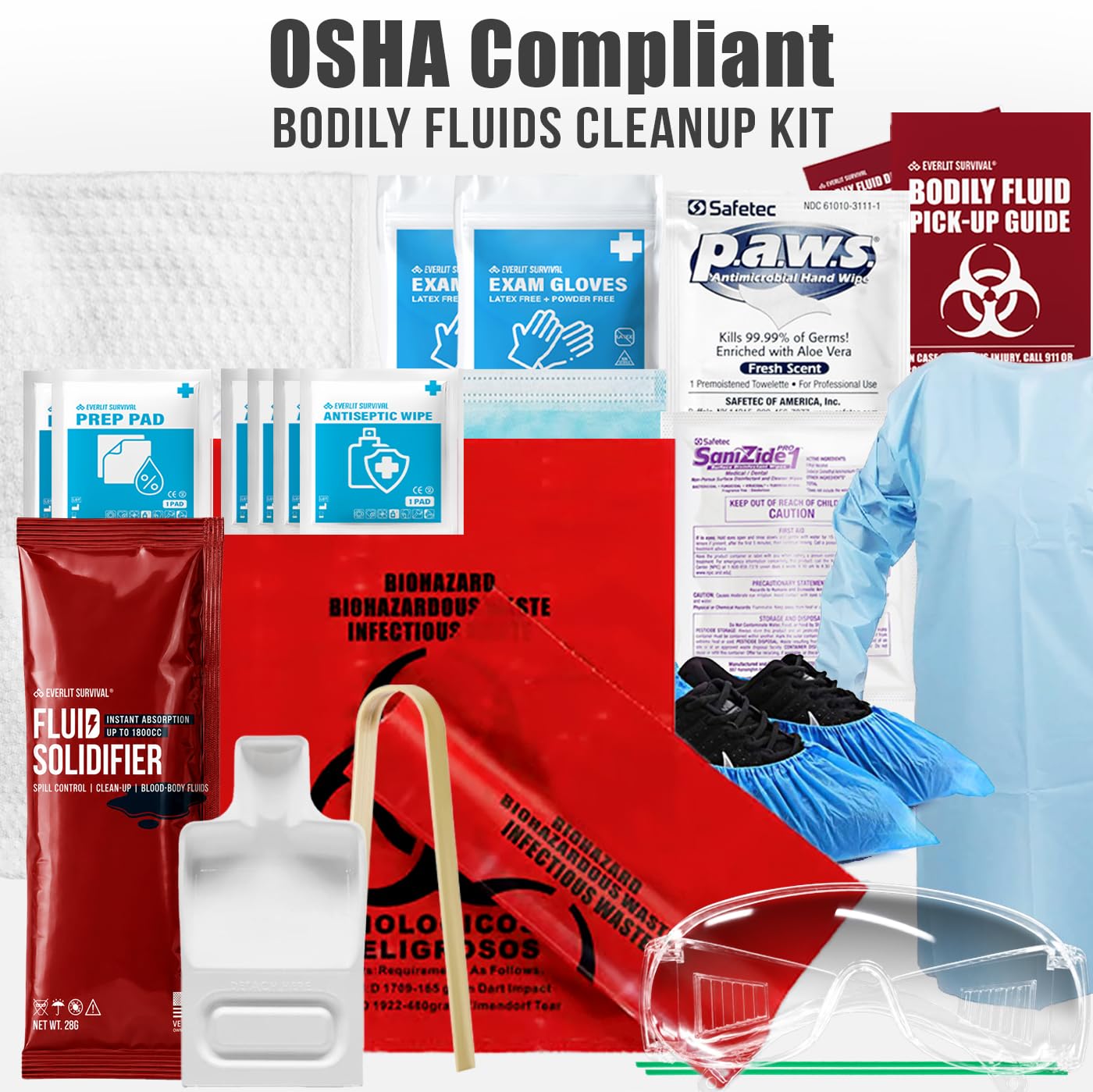 EVERLIT CARE Bodily Fluid Cleanup OSHA Compliant Bloodborne Pathogens Spill Kit Body Protection PPE from Exposure to Blood Vomit and Other potentially infectious Materials — Amazon image 2
