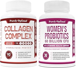 Purely Optimal Premium Multi Collagen Peptides Capsules (Types I, II, III, V, X) + Premium Probiotics for Women - 60 Billi...