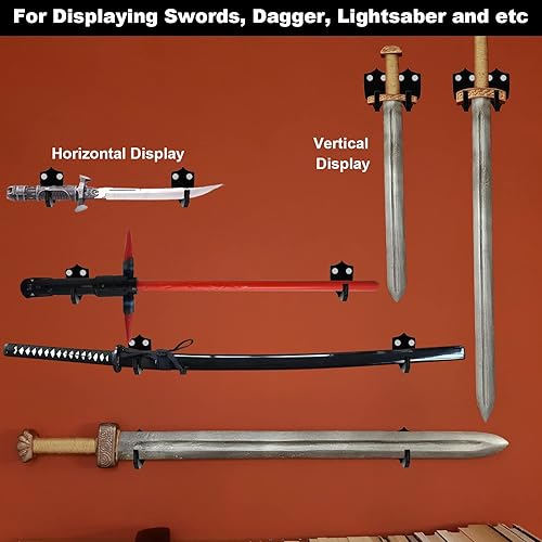 Miniatura 4 de Cosmos Soporte de pared de espada acrílica, 1 juego de gancho de pared para exhibición vertical u horizontal, espada de arte marcial, daga, sable de