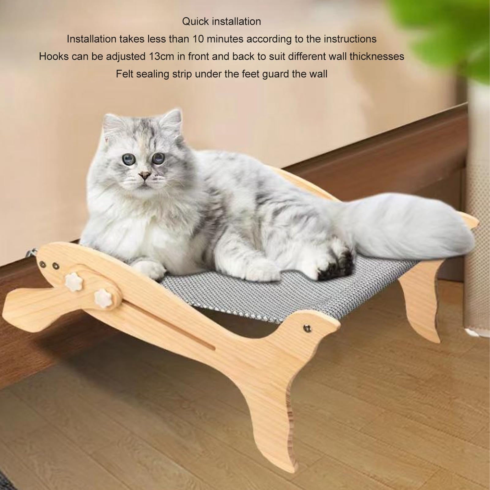 Amaca for Gatti con Struttura in Legno e Metallo for Gatti da Interno, Facile da Regolare, Amaca for Gatti di Grandi Dimensioni e Gattini, for davanzali, comodini, cassetti e armadietti