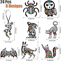 Vista 2 de CCINEE 24Pcs Dia De Los Muertos Felt Ornaments, Mexcian Skeleton Halloween Ornaments for Day of The Dead Themed Party School Bags Indoor Outoor Tree
