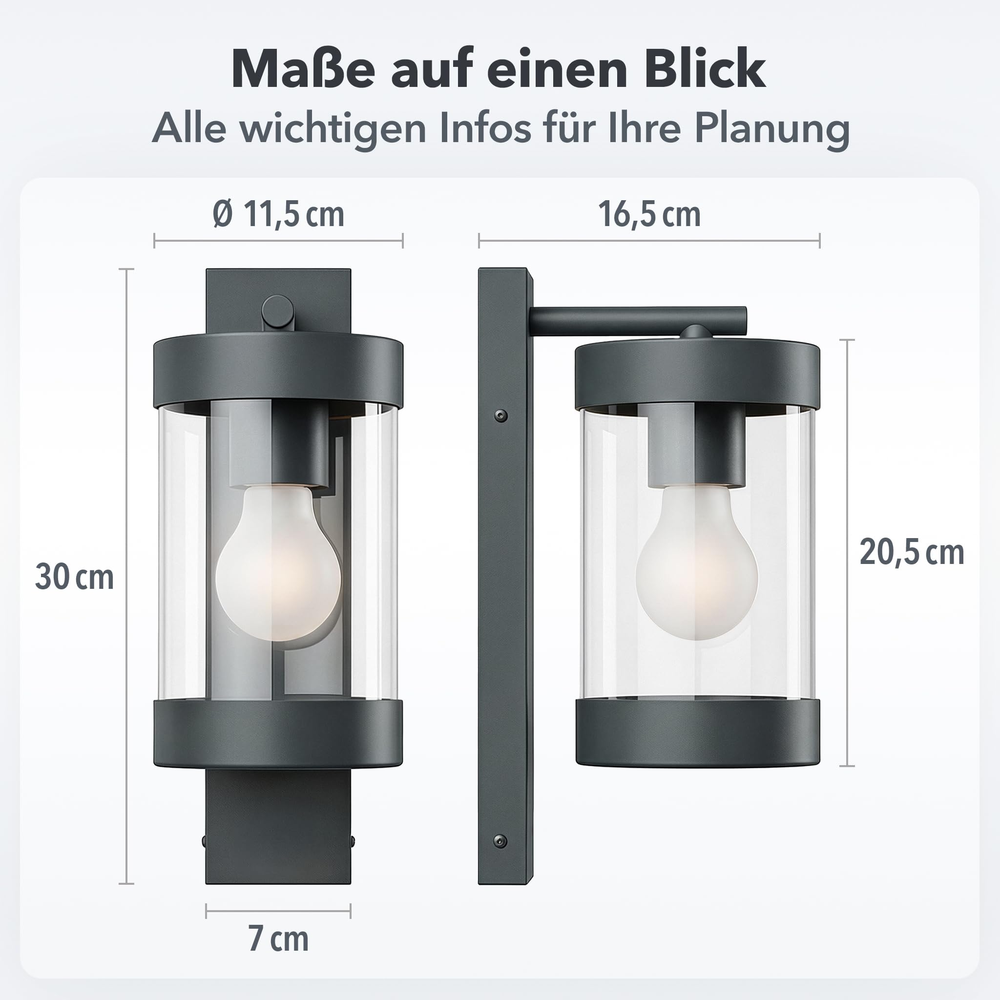 ledscom.de 4x Außenwandleuchte LAIFA anthrazit matt, Glas/Edelstahl, E27 Fassung (max. 40 W), ohne Leuchtmittel