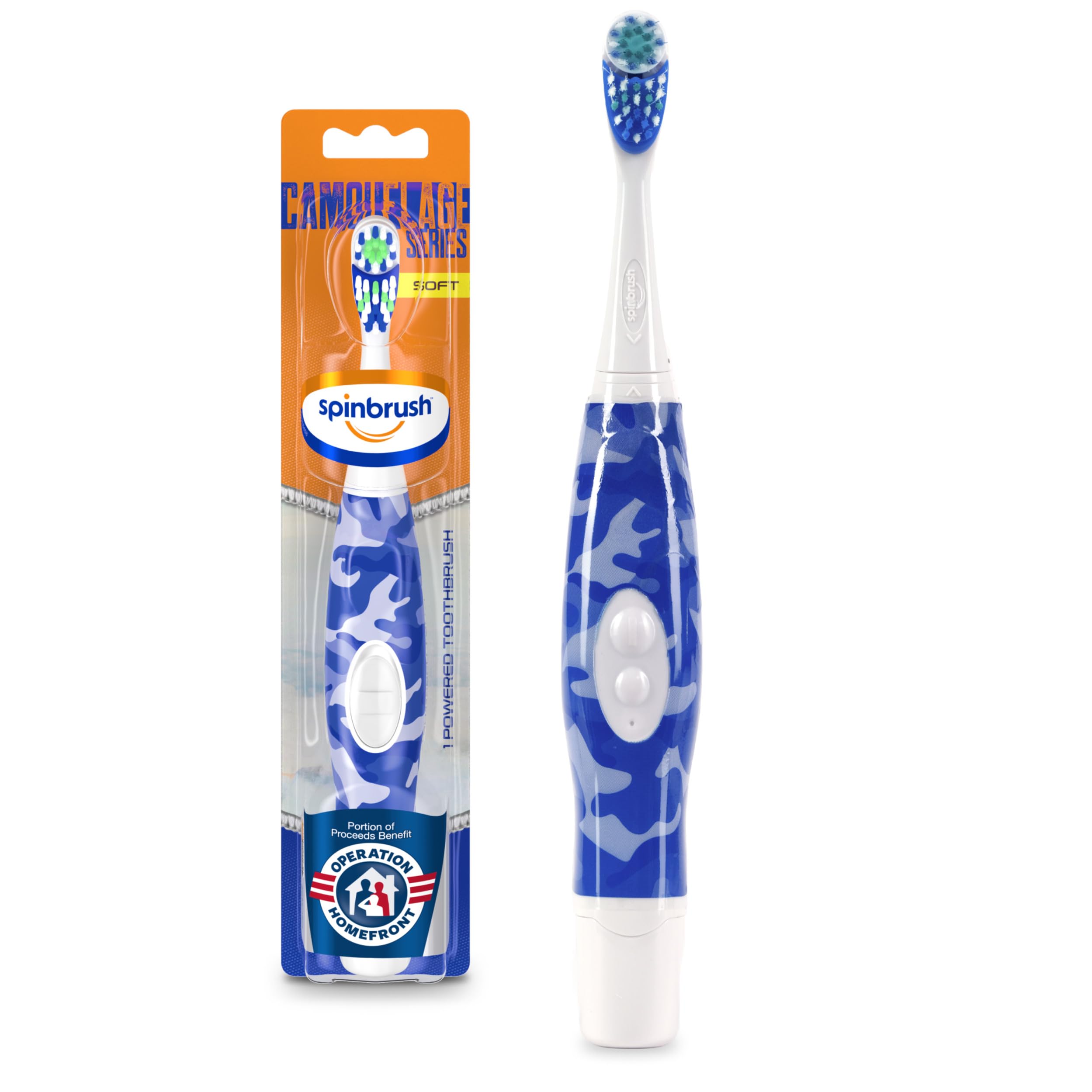 Arm & Hammer Camouflage Series Spinbrush Electric Battery Toothbrush, Soft Bristles, Color May Vary