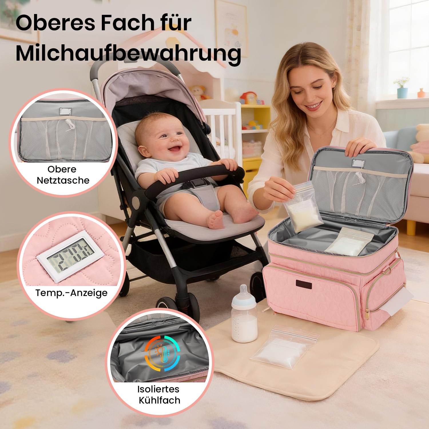 Milchpumpentasche kompatibel mit Spectra S1/S2, doppellagige Tragetasche für Milchpumpen mit wasserabweisendem Material für Stillzubehör und Milchaufbewahrung, ideal für Arbeit, nur Tasche