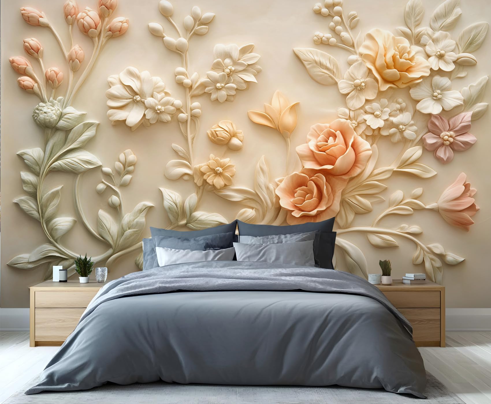 GIVLWF Floral Wallpaper, 3D Stereoscopic Flowers Peel and Stick Wallpaper for Bedroom, Nordic Pastel Wall Paper for Living Room, Retro Wall Mural, Simple Large Mural & Room Decor โ image 1